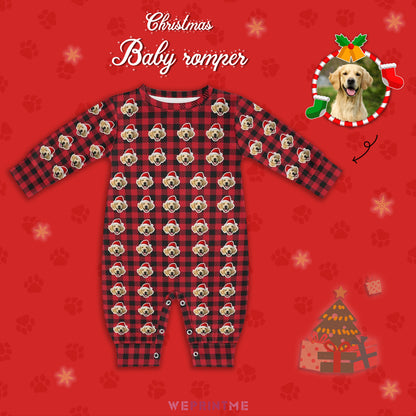 Custom Pet Face Christmas Plaid Pet Baby Onesie-3 Main-WEPRINTME