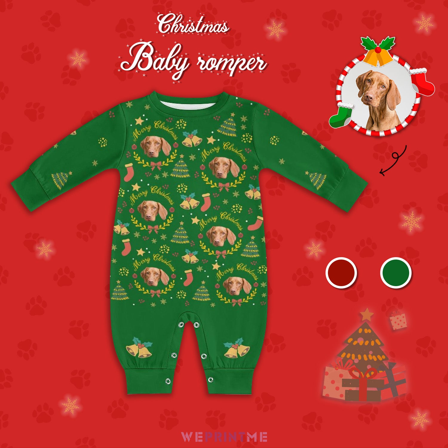 Custom Pet Face Wreath Christmas Baby Onesie-Main-WEPRINTME