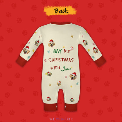 Custom Pet Face 1st Christmas Baby Onesie-Back-WEPRINTME