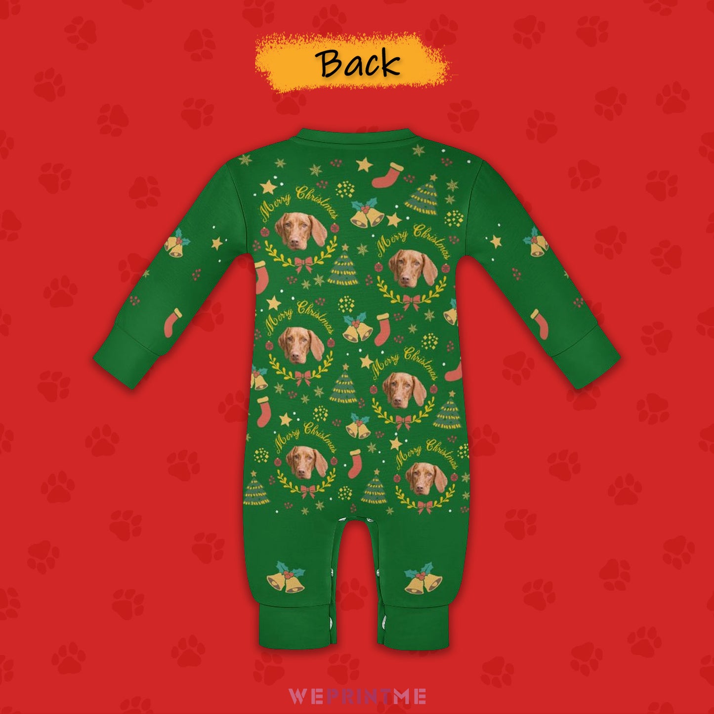 Custom Pet Face Wreath Christmas Baby Onesie-Back-WEPRINTME