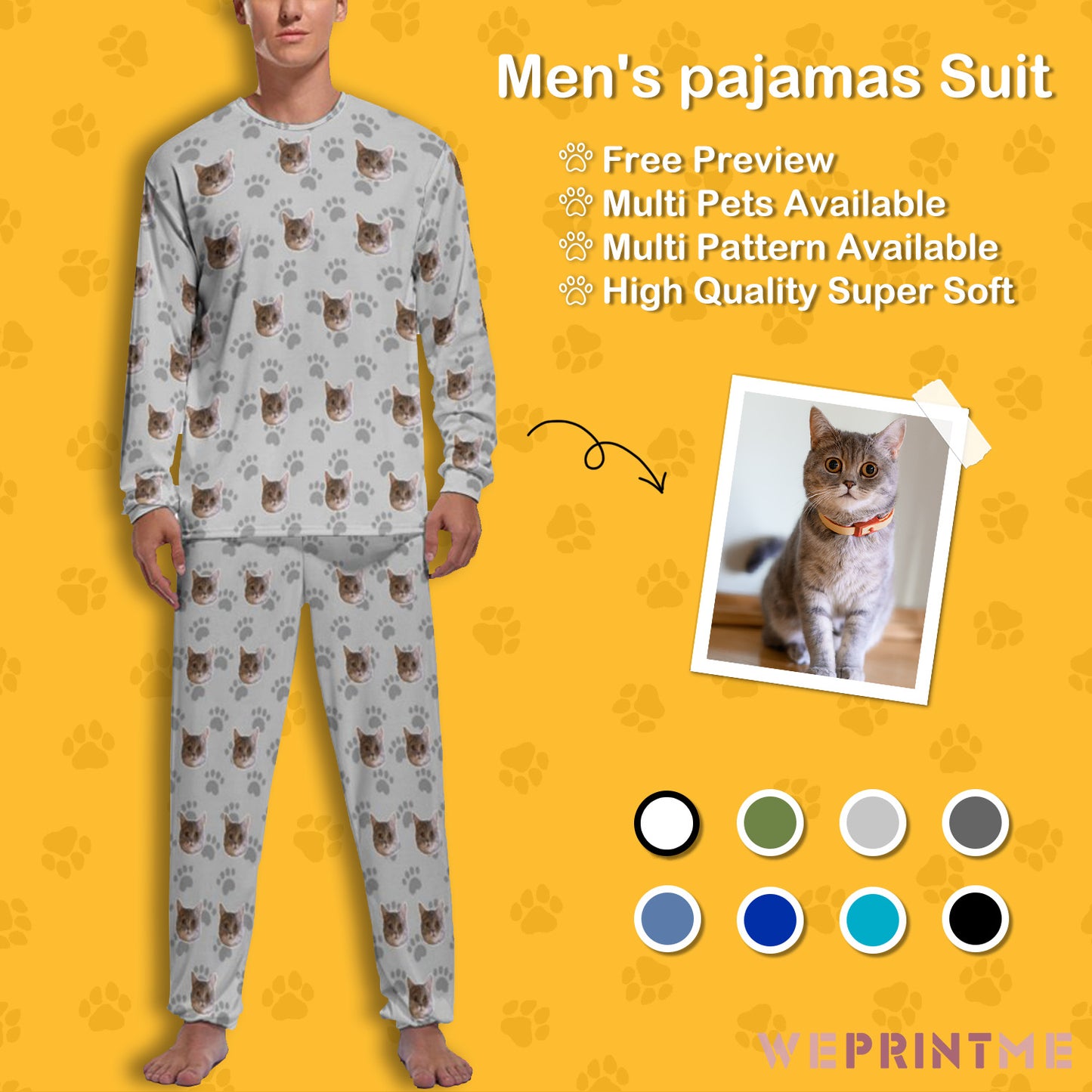 Custom Pet Face Men's Long Pajama Set