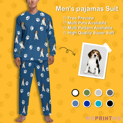 Custom Pet Face Pet Paws Men's Long Pajama Set