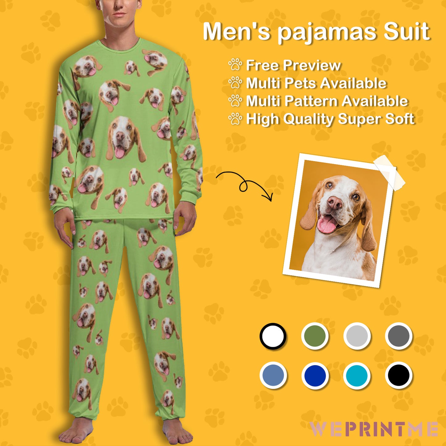 Custom Pet Face Pet Everywhere Men's Long Pajama Set