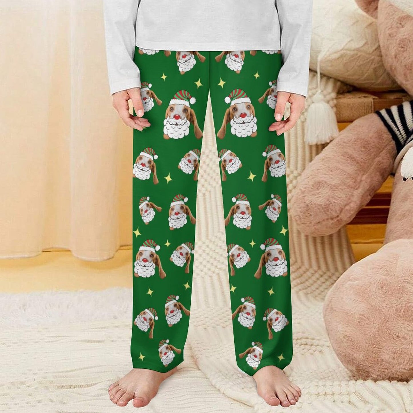 Custom Pet Face Santa Pants for Kids-Front-WEPRINTME