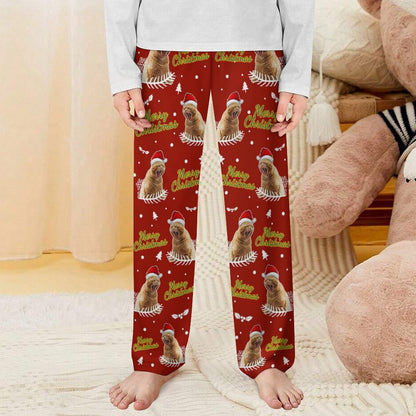 Custom Pet Face Merry Christmas Pajama Pants for Kids-Front-WEPRINTME