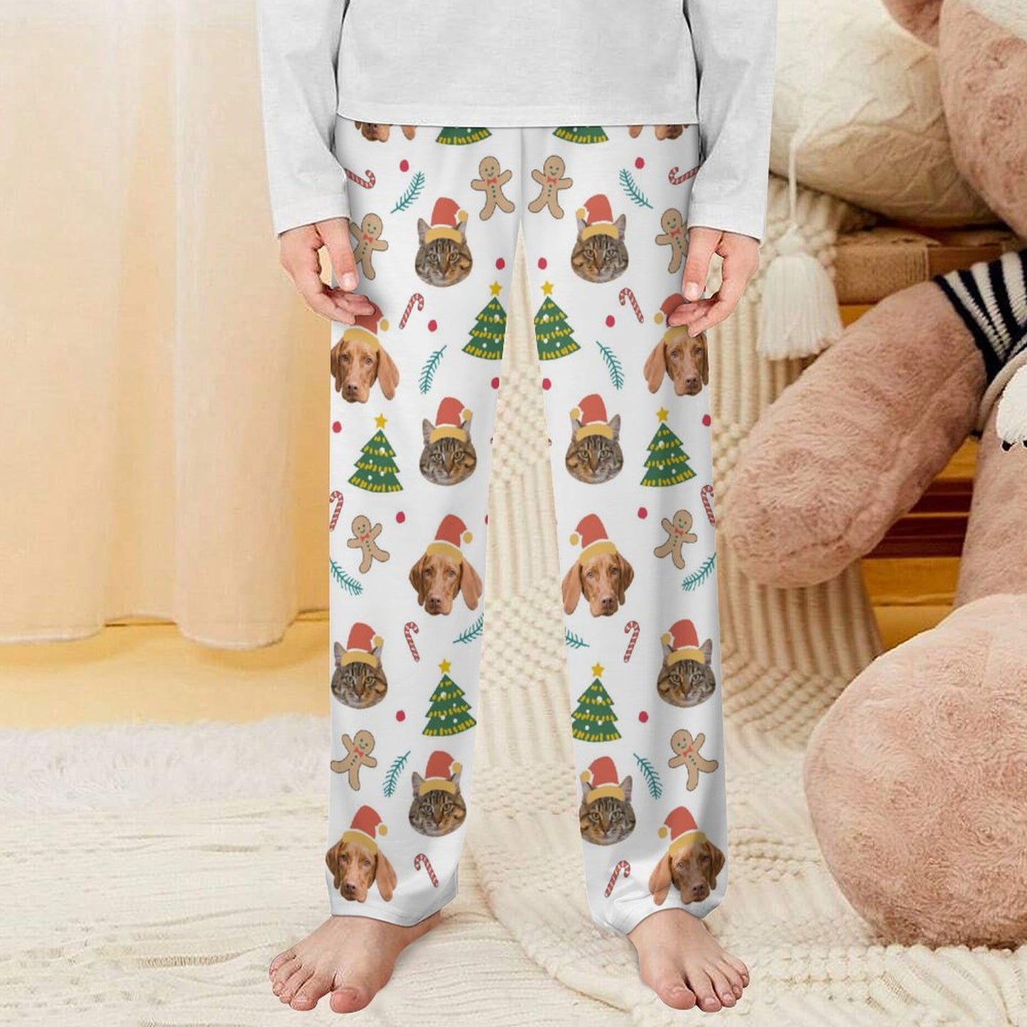 Custom Pet Face Gingerbread Man Pants for Kids-Front-WEPRINTME