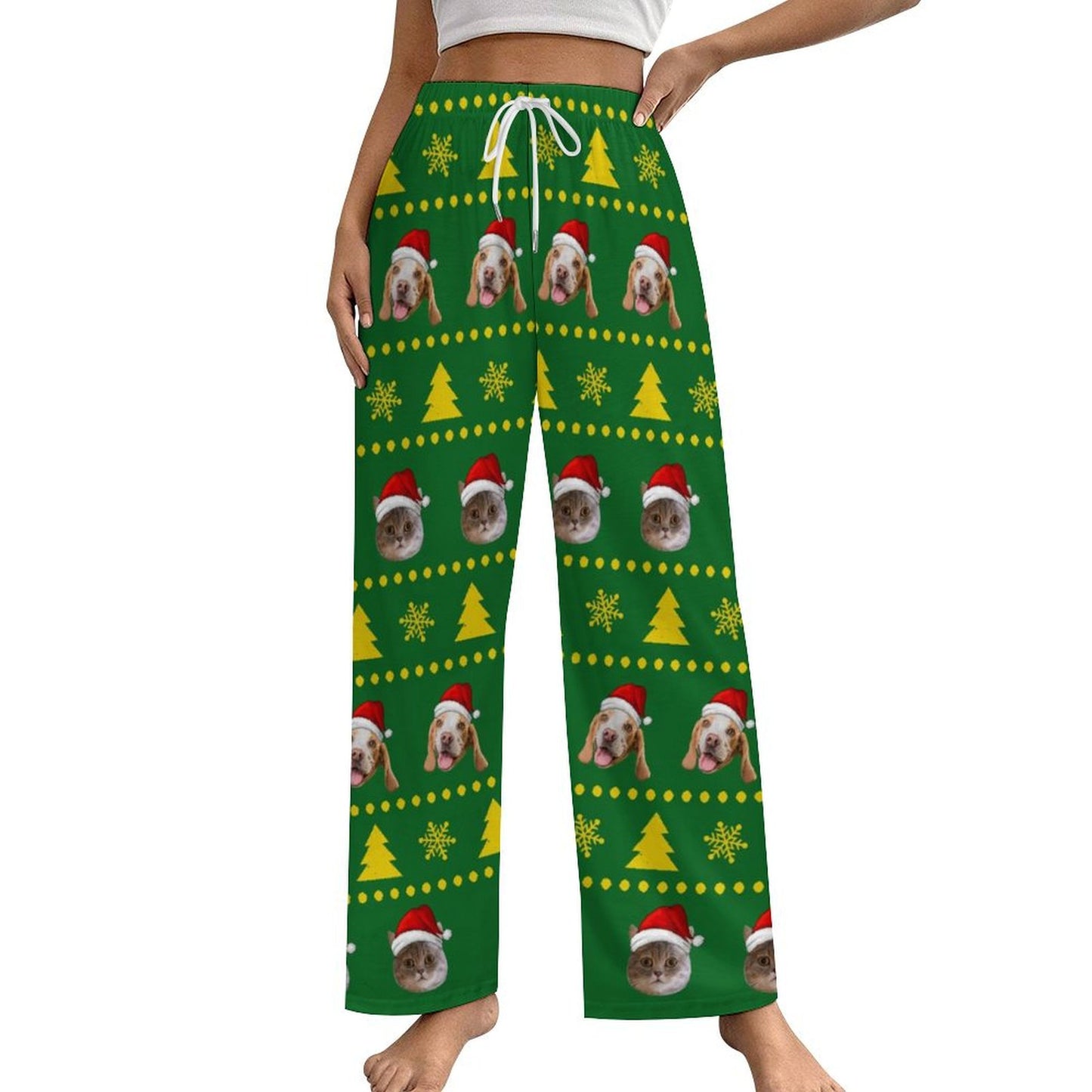 Custom Pet Face Stars and Trees Pajama Pants-Women-WEPRINTME