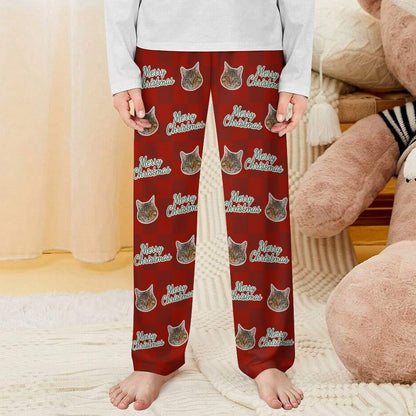 Custom Pet Face Christmas Pants for Kids-Front-WEPRINTME