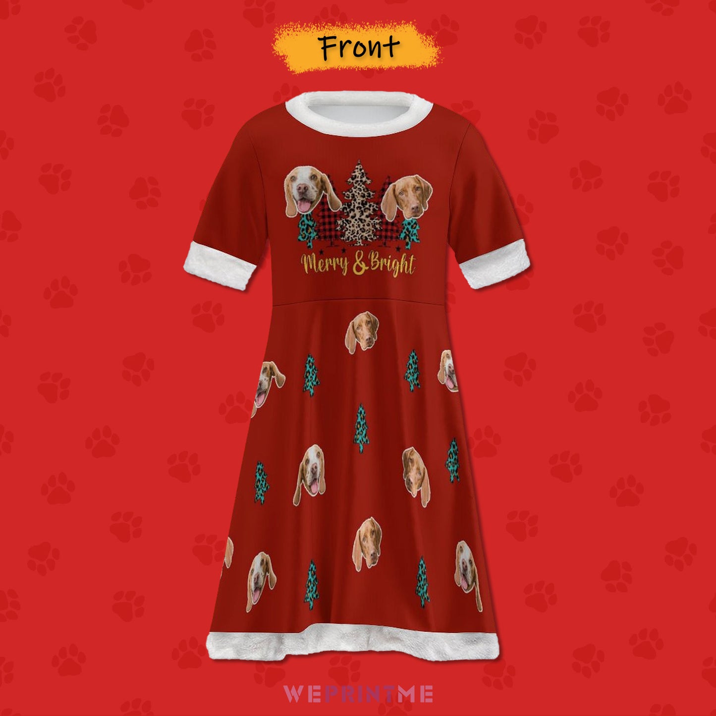 Custom Pet Face Trees Girls Dress-Front-WEPRINTME