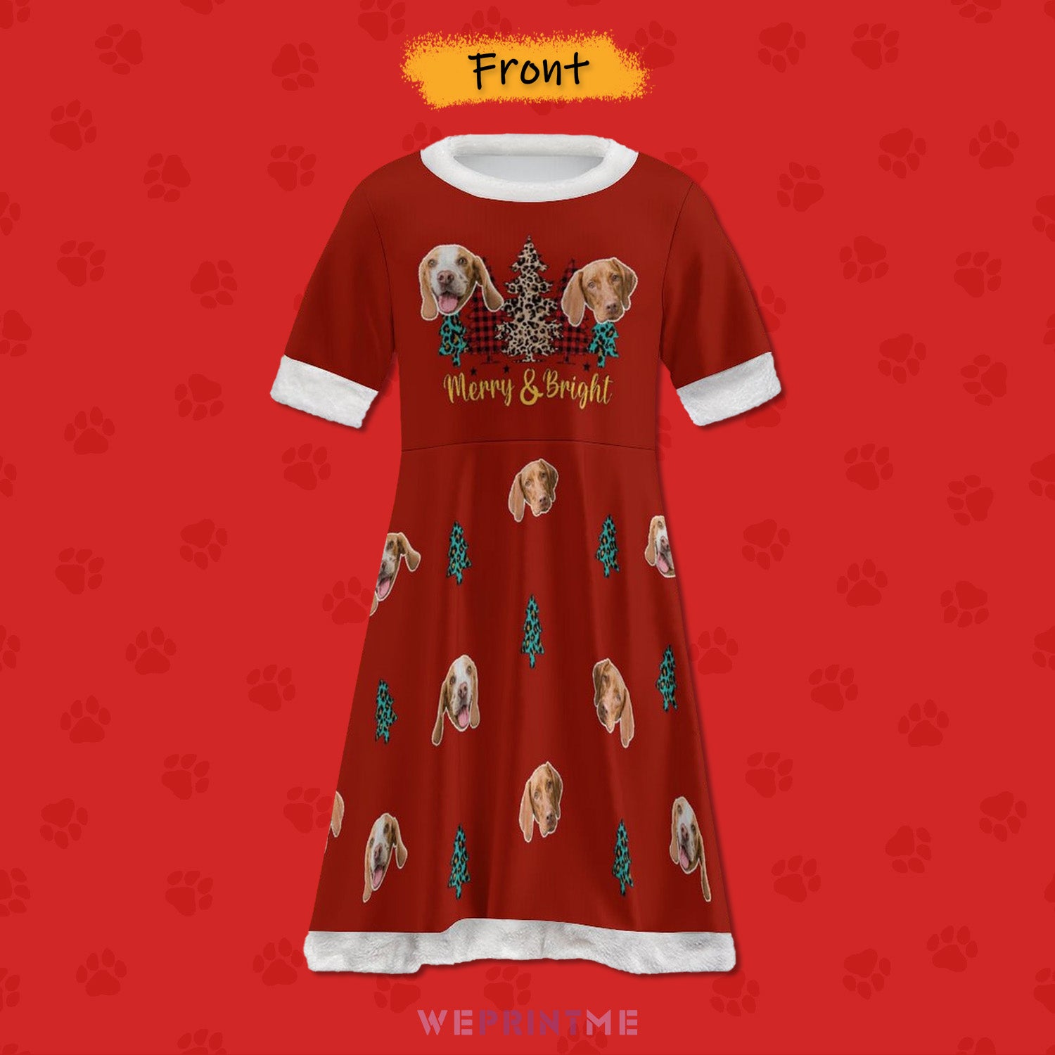 Custom Pet Face Trees Girls Dress-Front-WEPRINTME