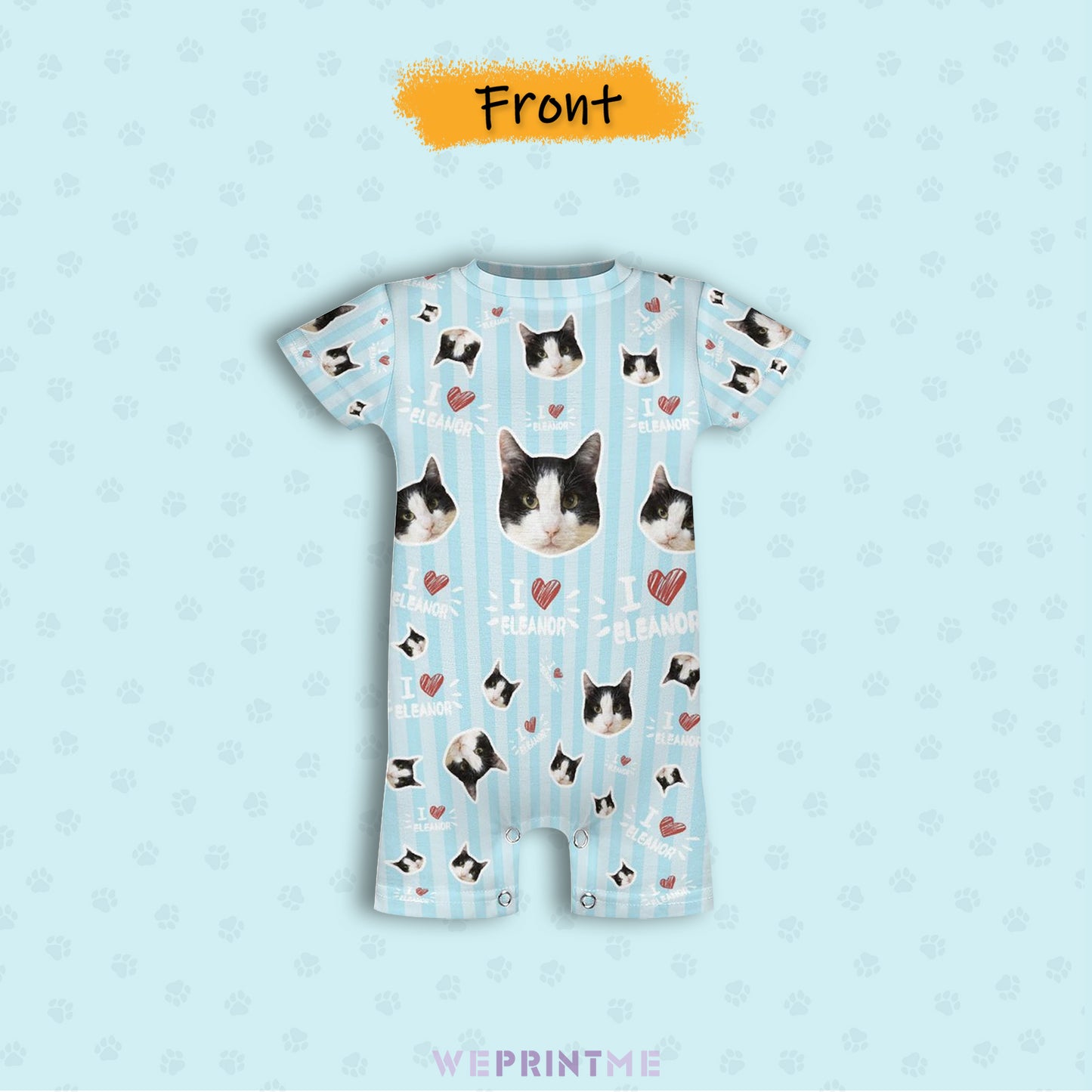 Custom Pet Face and Name Stripe Baby Romper