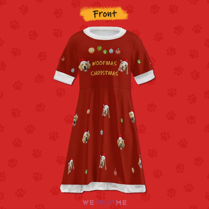 Custom Pet Face Woofmas Girls Christmas Dress-Front-WEPRINTME