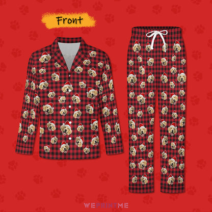 Custom Pet Face Christmas Couple Matching Pajamas-Front2-WEPRINTME