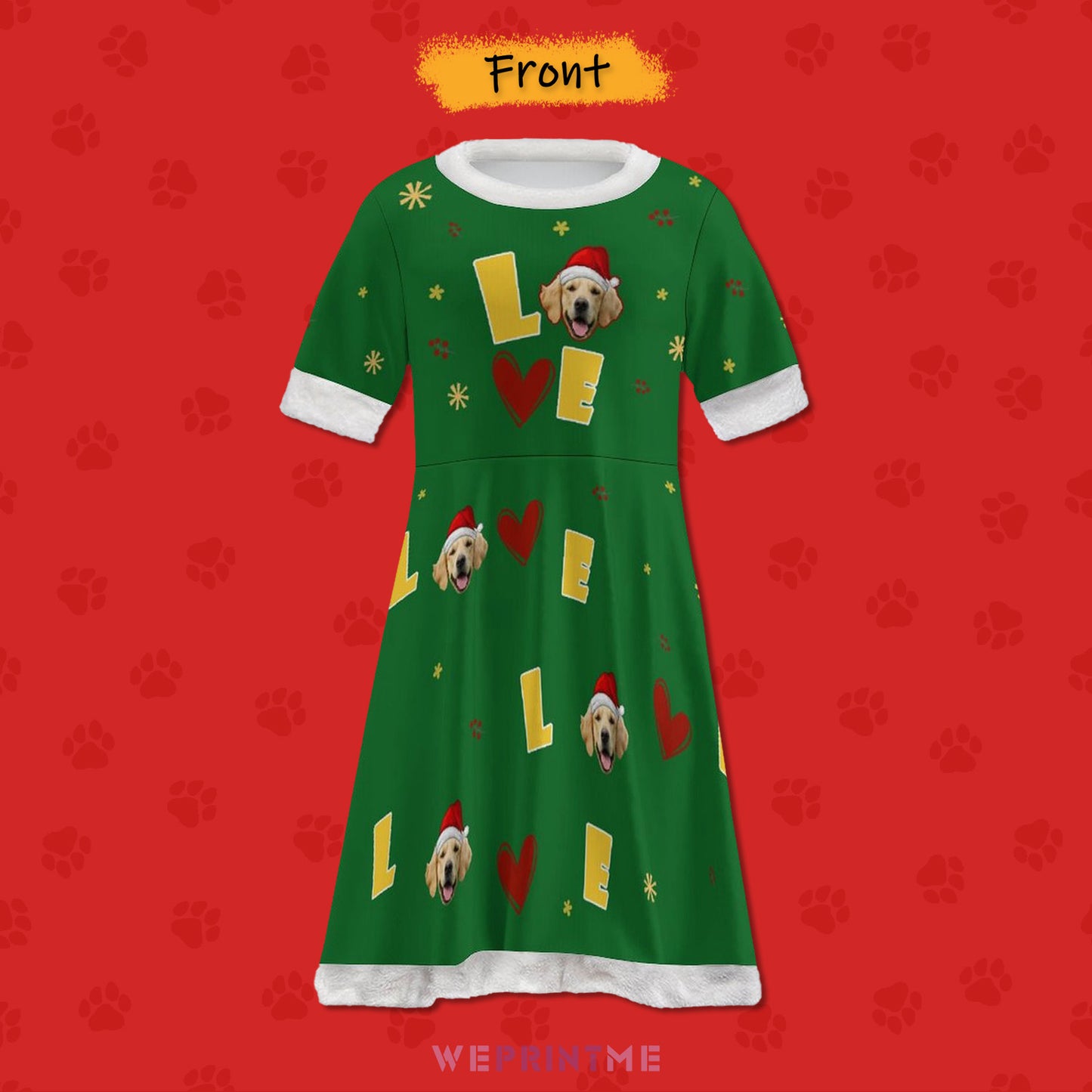 Custom Pet Face Love Girls Dress-Front-WEPRINTME