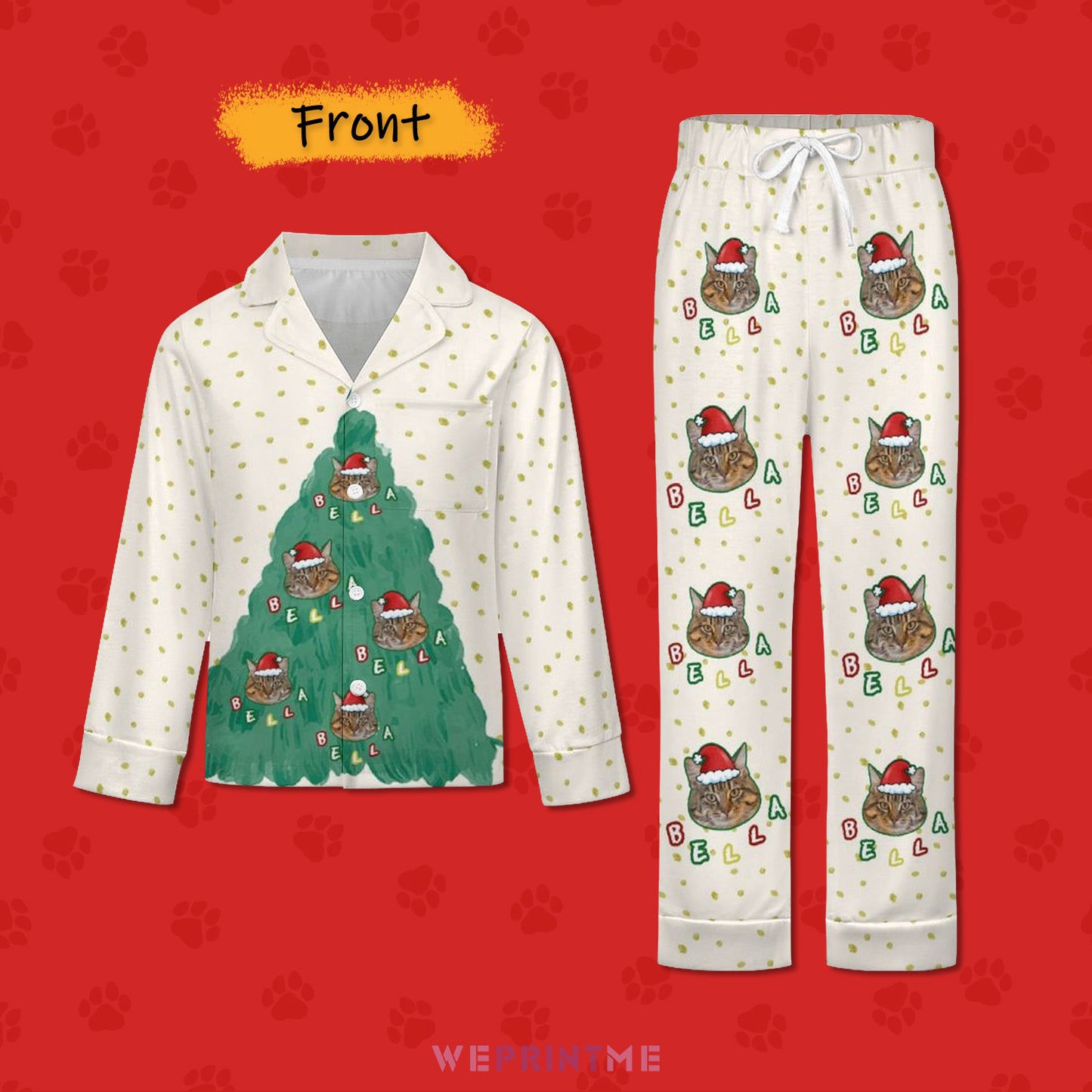 Custom Pet Face Christmas Tree Kids Pajamas