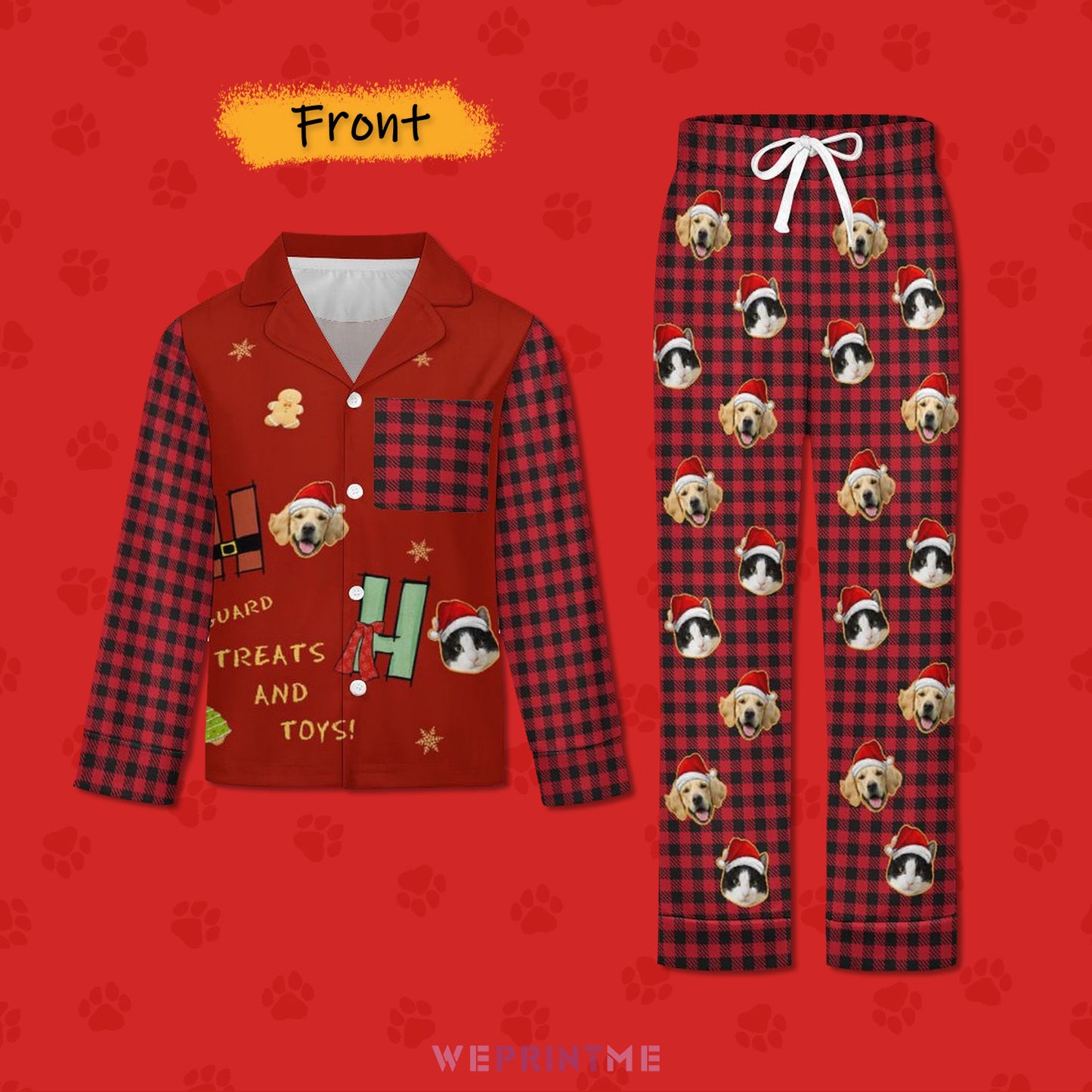 Custom Pet Face Guard Treats Kids Christmas Pajamas-Front-WEPRINTME