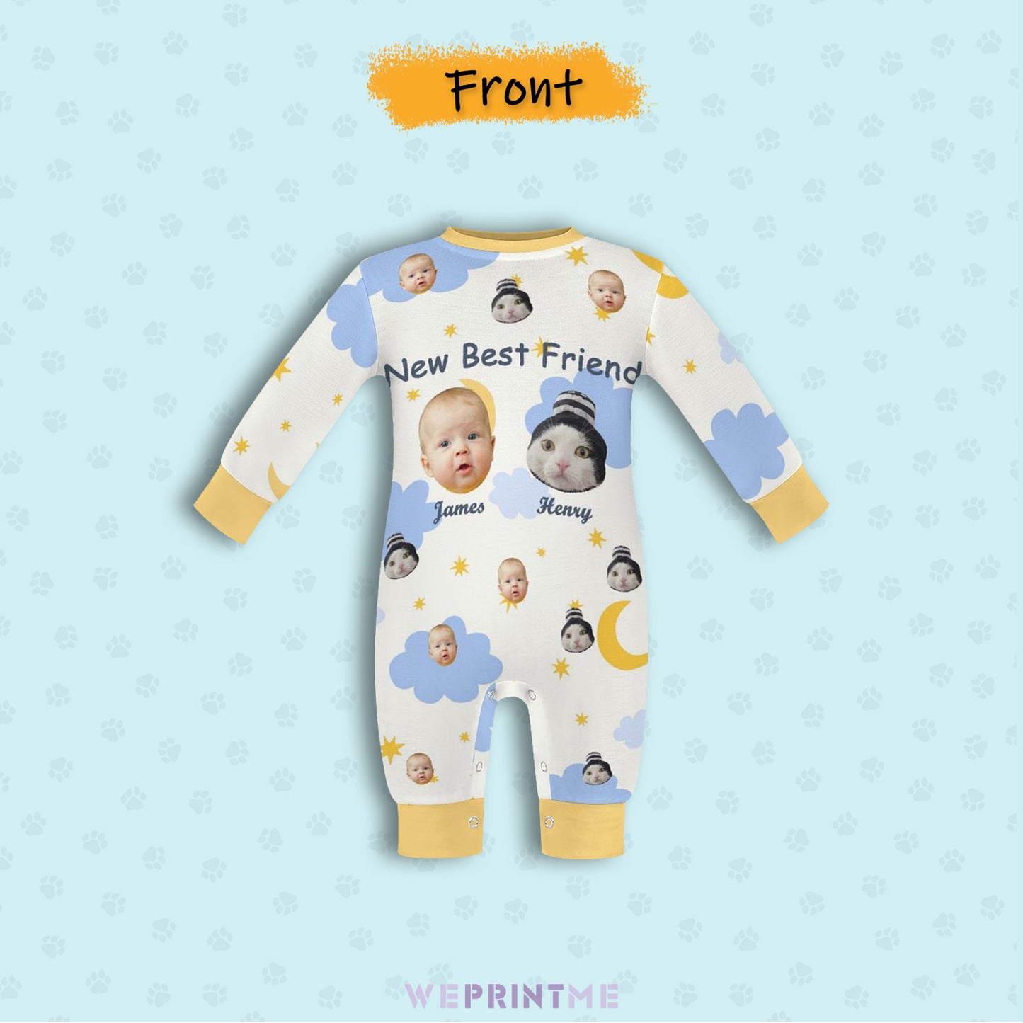 Custom Pet Face New Best Friend Long Sleeve Romper