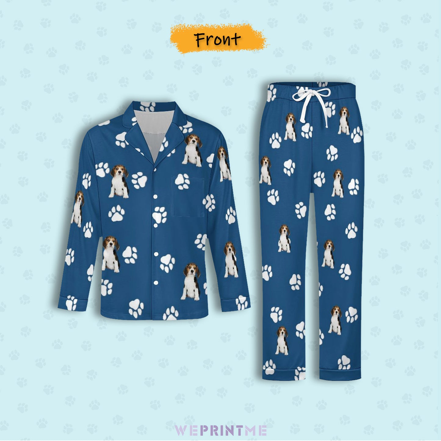 Custom Pet Face Pet Paws Men's Cotton Long Pajama Set