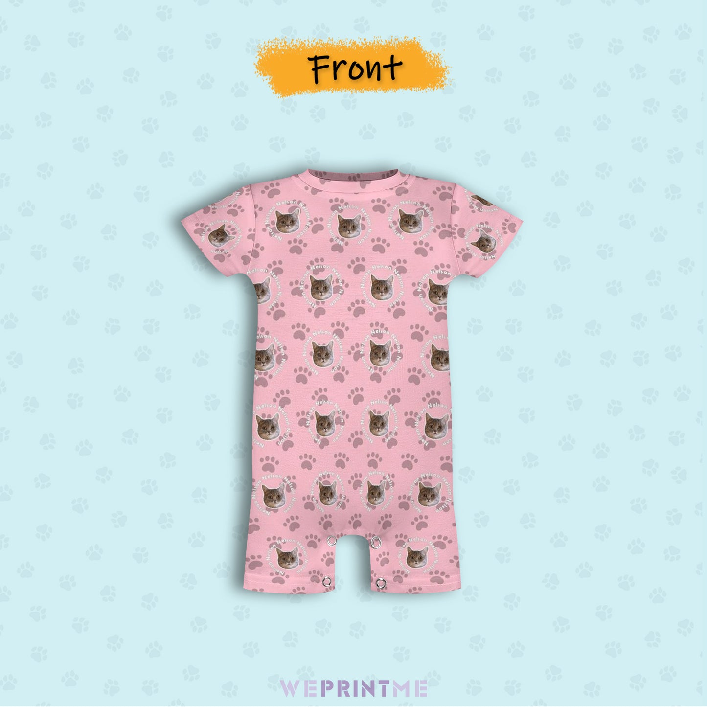 Custom Pet Face and Name Circle Baby Romper