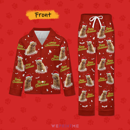 Custom Pet Merry Christmas Kids Christmas Pajamas-Red Front-WEPRINTME