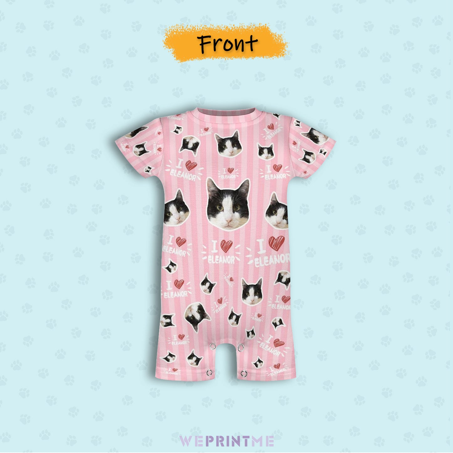 Custom Pet Face and Name Stripe Baby Romper