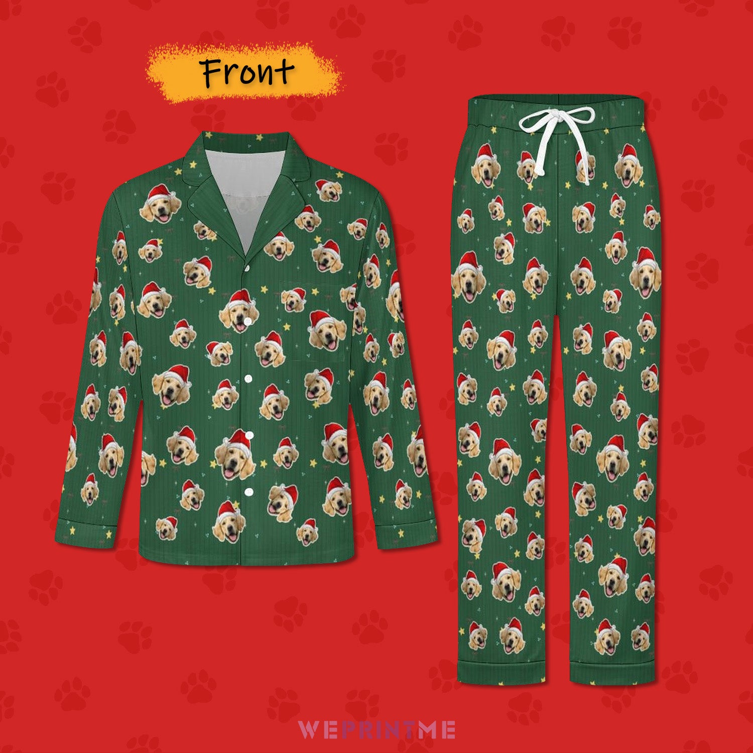 Custom Pet Face Christmas Couple Matching Pajamas-Front1-WEPRINTME