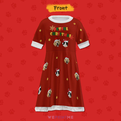 Custom Pet Face Petful Girls Christmas Dress-Front-WEPRINTME