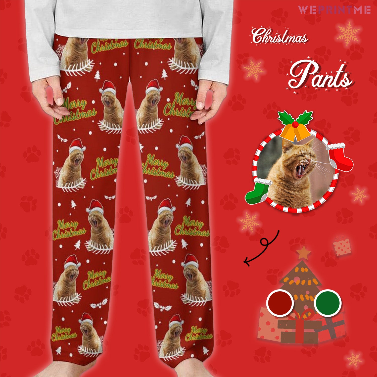 Custom Pet Face Merry Christmas Pajama Pants for Kids-Main-WEPRINTME