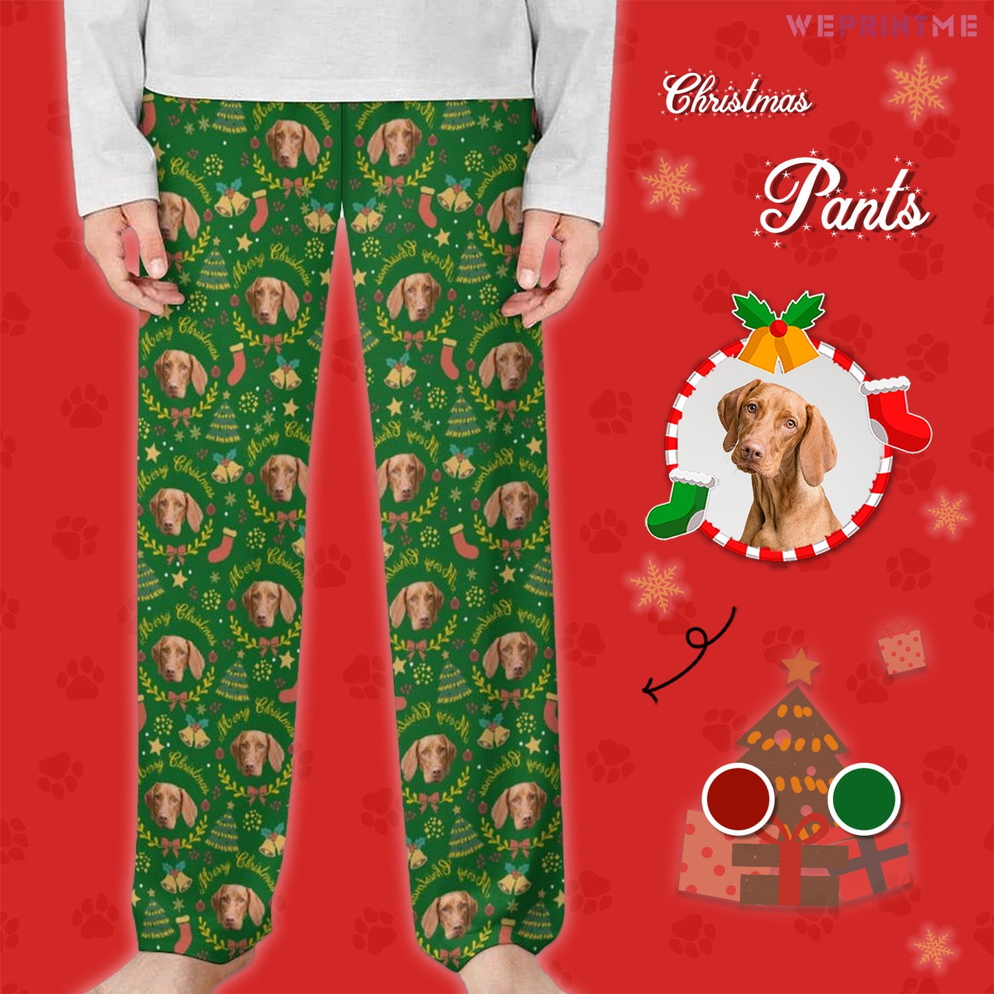 Custom Pet Face Wreath Santa Pants for Kids-Main-WEPRINTME