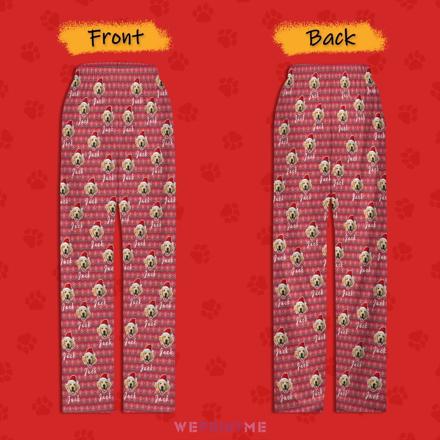 Custom Pet Face and Name Christmas Pants for Kids-Style4FB-WEPRINTME