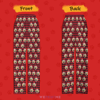 Custom Pet Face Red Plaid Santa Pants for Kids-Red FB2-WEPRINTME