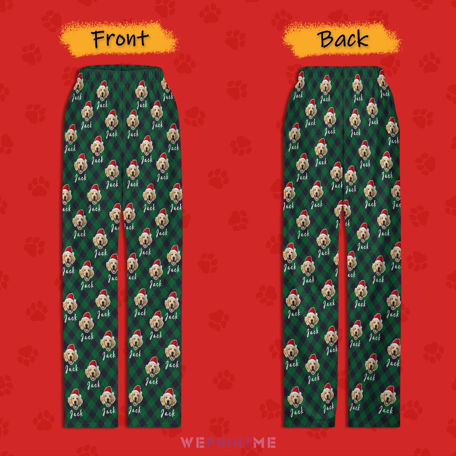 Custom Pet Face and Name Christmas Pants for Kids-Style3 FB-WEPRINTME