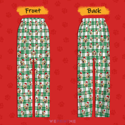 Custom Pet Face Plaid Santa Pants for Kids-Green FB2-WEPRINTME