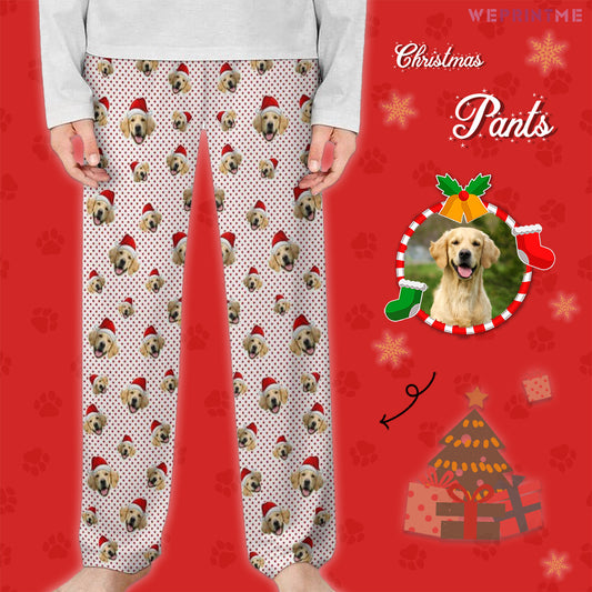 Custom Pet Face Red Dots Pajama Pants for Kids-Main-WEPRINTME