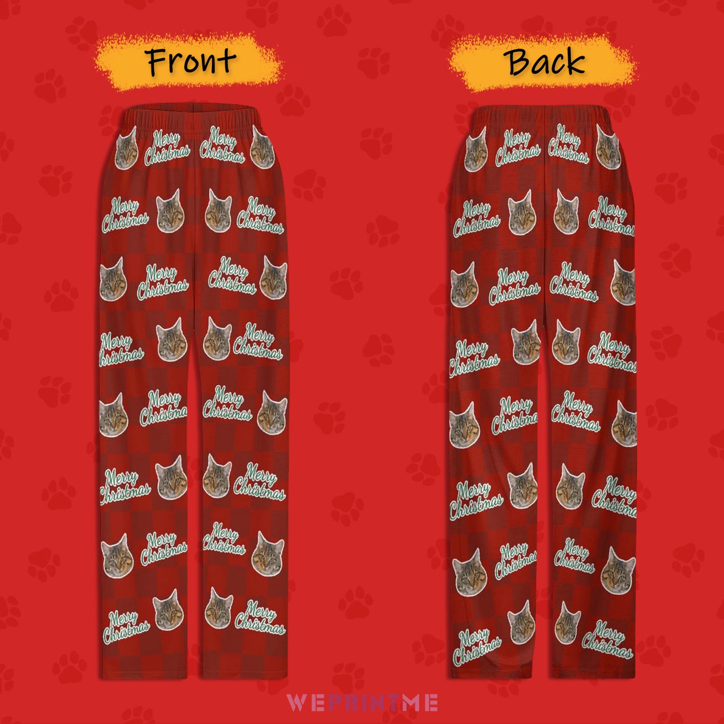 Custom Pet Face Christmas Pants for Kids-Front and Back-WEPRINTME