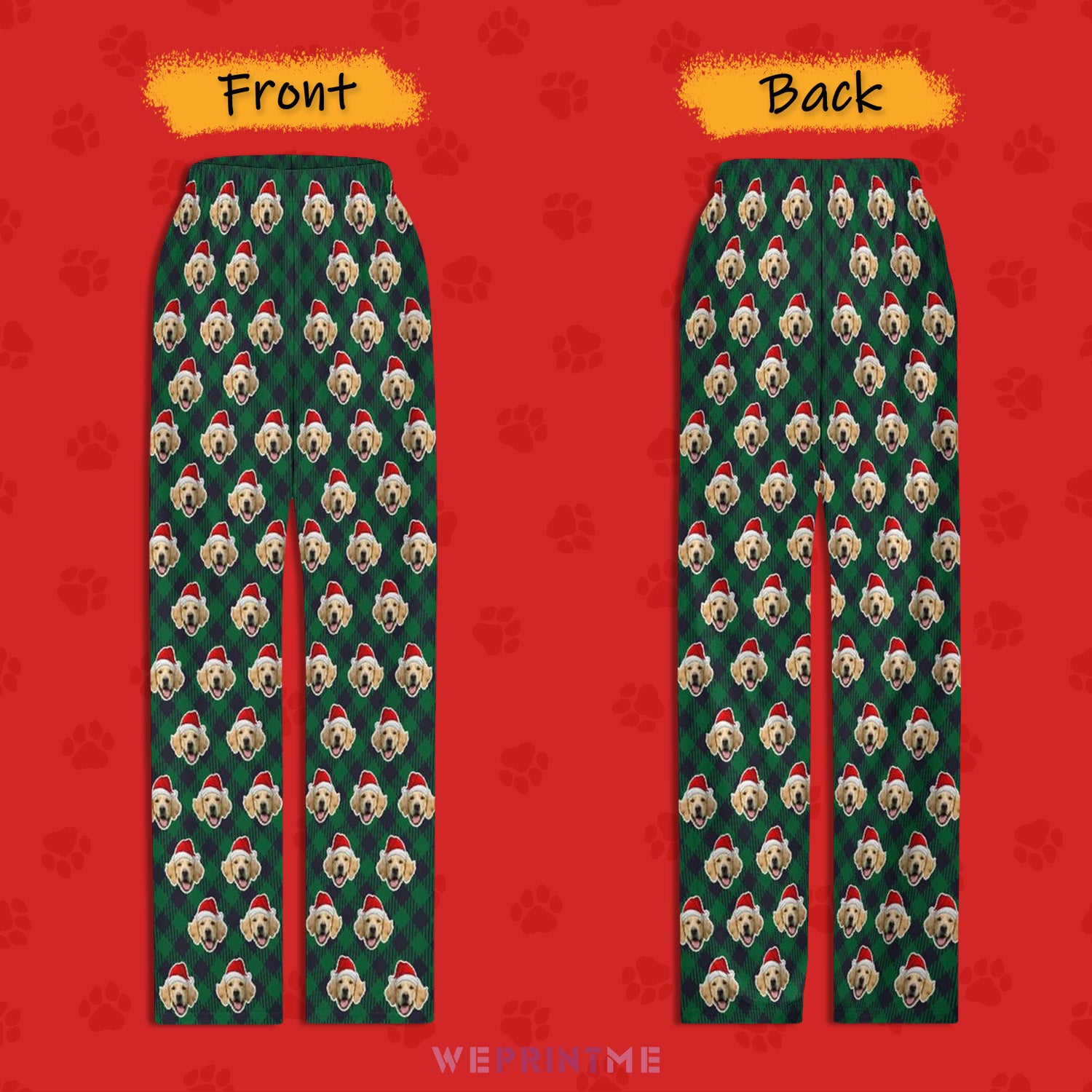 Custom Pet Face Red Plaid Santa Pants for Kids-Green FB2-WEPRINTME