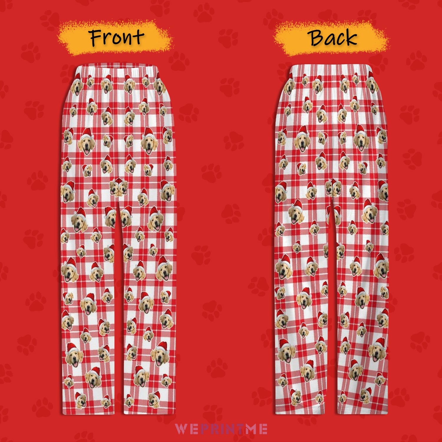 Custom Pet Face Plaid Santa Pants for Kids-Red FB2-WEPRINTME