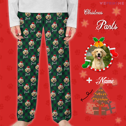 Custom Pet Face and Name Christmas Pants for Kids-Style3 M-WEPRINTME