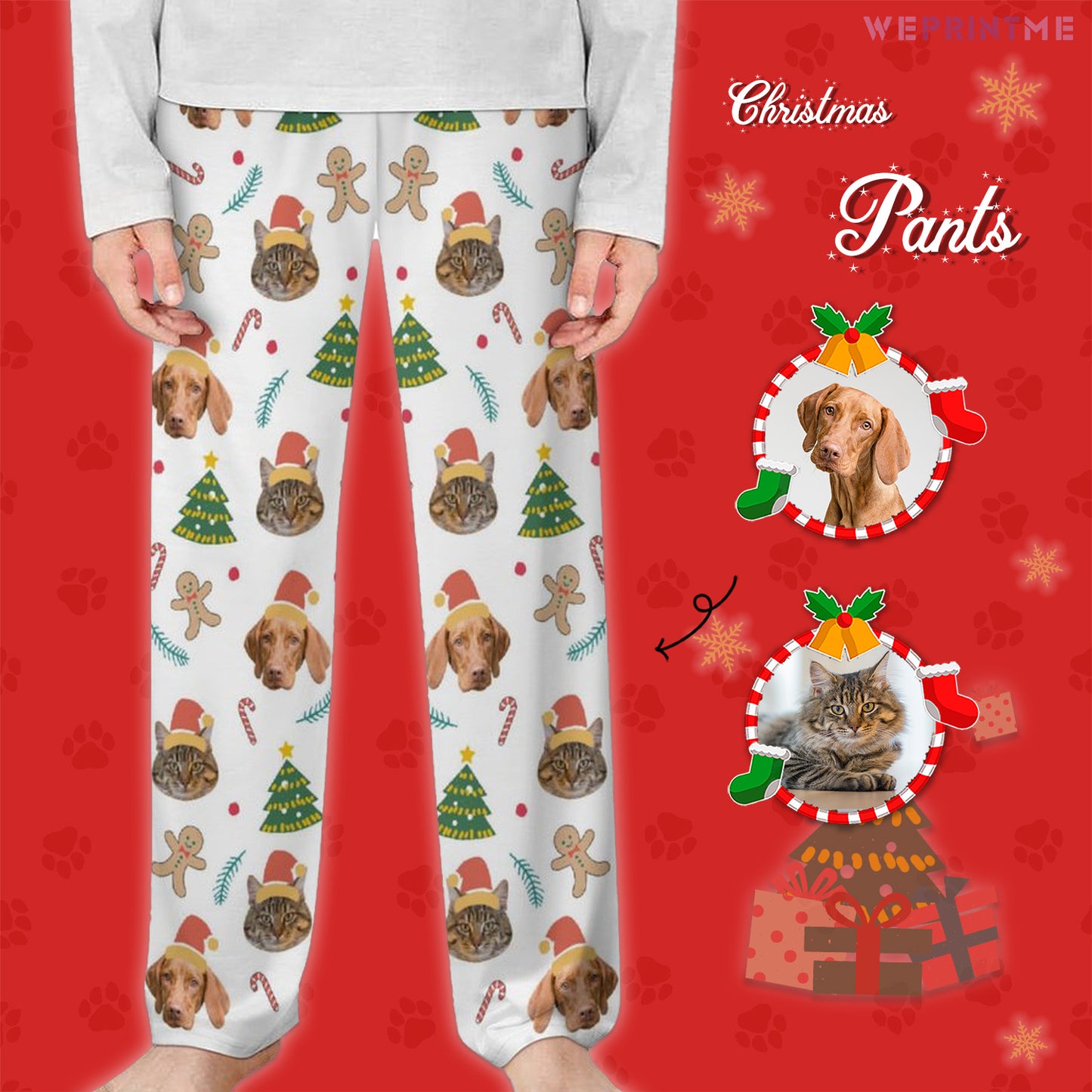 Custom Pet Face Gingerbread Man Pants for Kids-Main-WEPRINTME