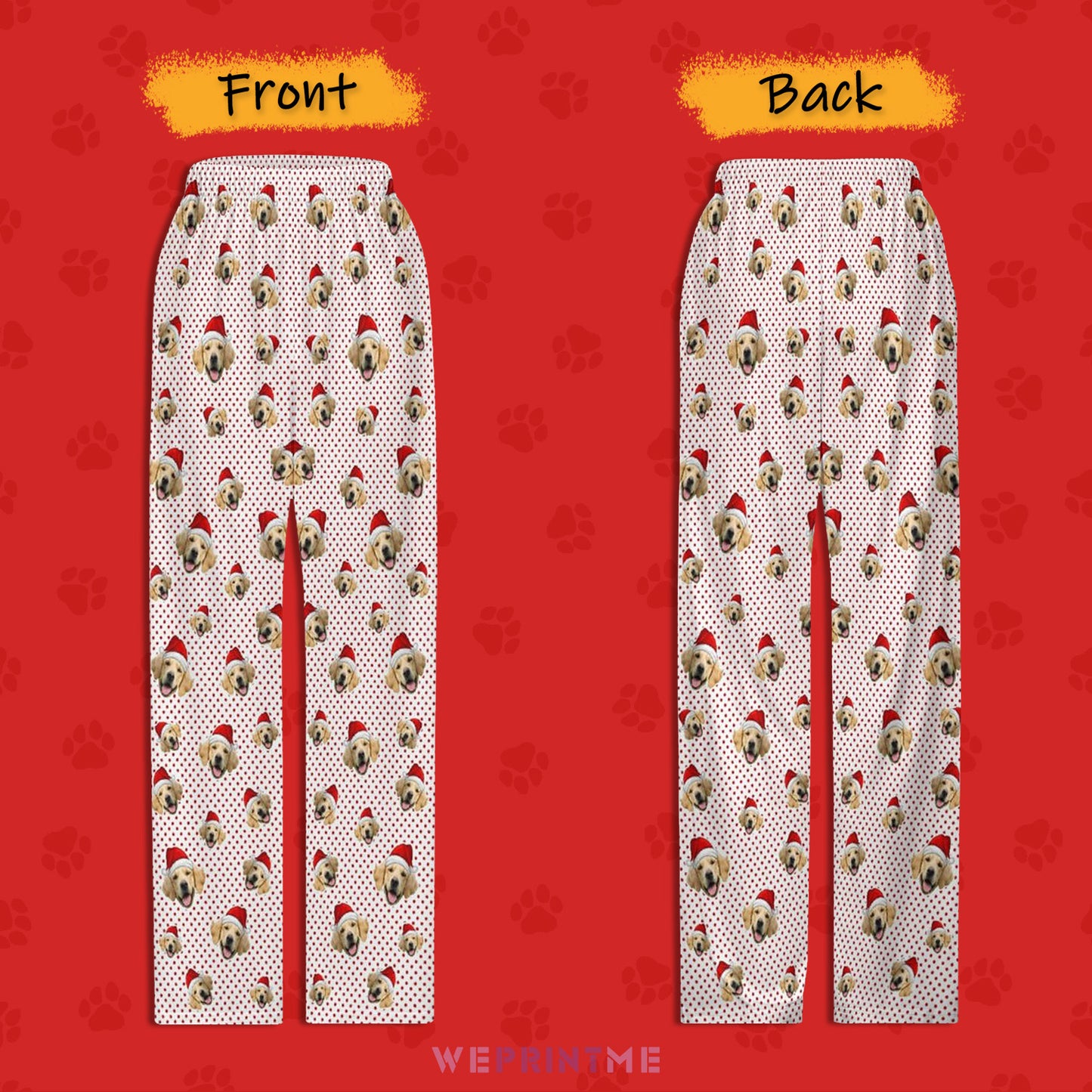 Custom Pet Face Red Dots Pajama Pants for Kids-Front and Back-WEPRINTME