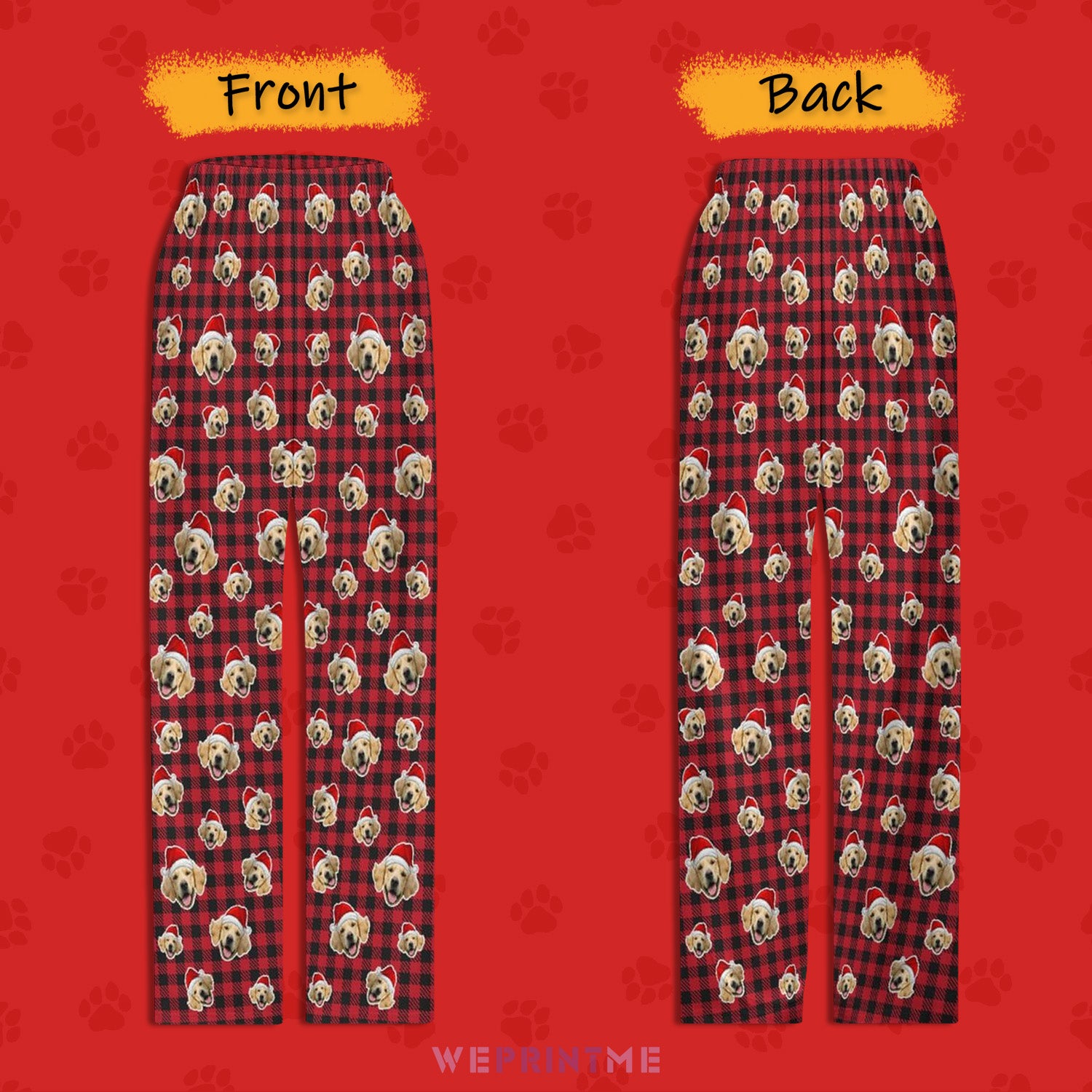 Custom Pet Face Red Plaid Santa Pants for Kids-Red FB-WEPRINTME