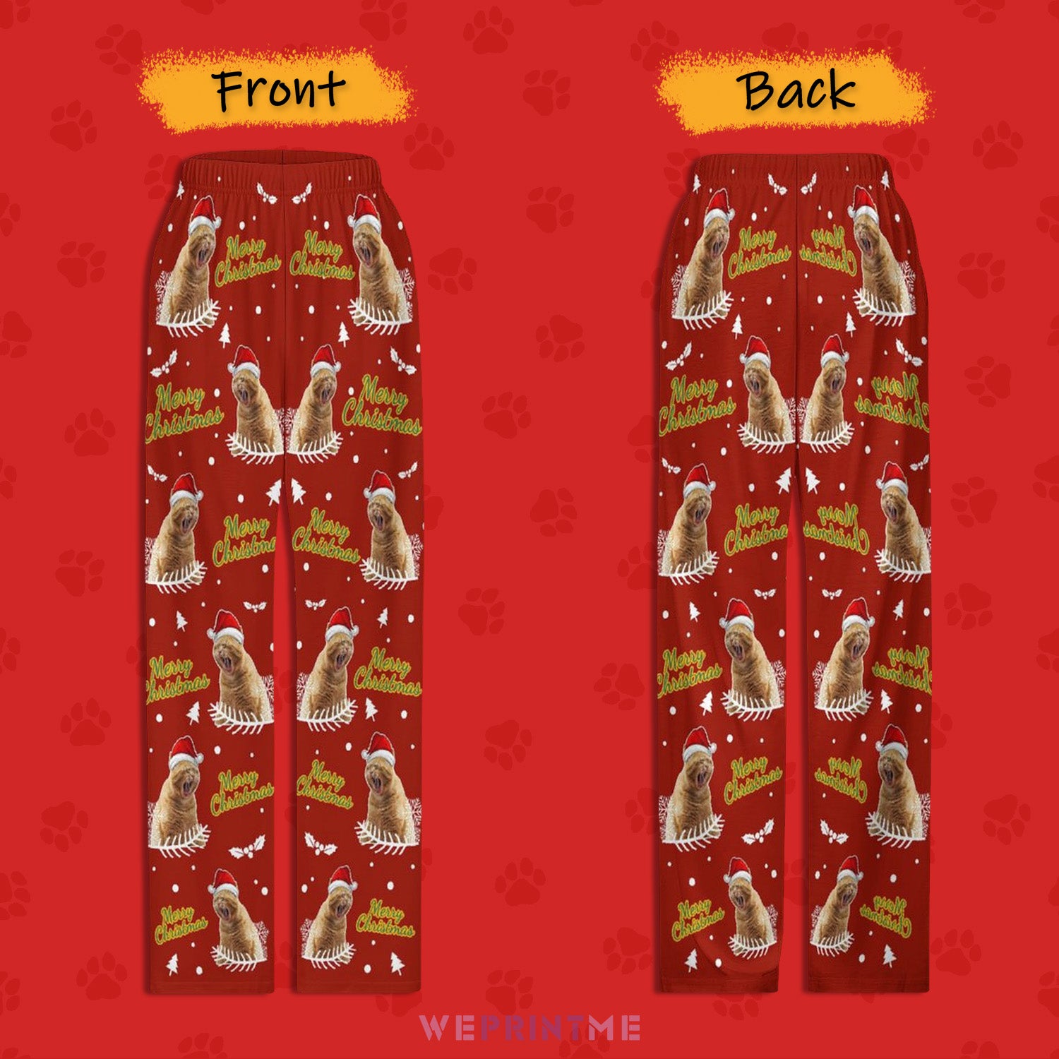 Custom Pet Face Merry Christmas Pajama Pants for Kids-Front and Back-WEPRINTME