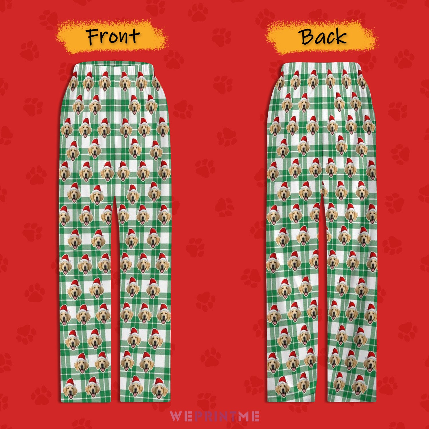 Custom Pet Face Plaid Santa Pants for Kids-Green FB1-WEPRINTME