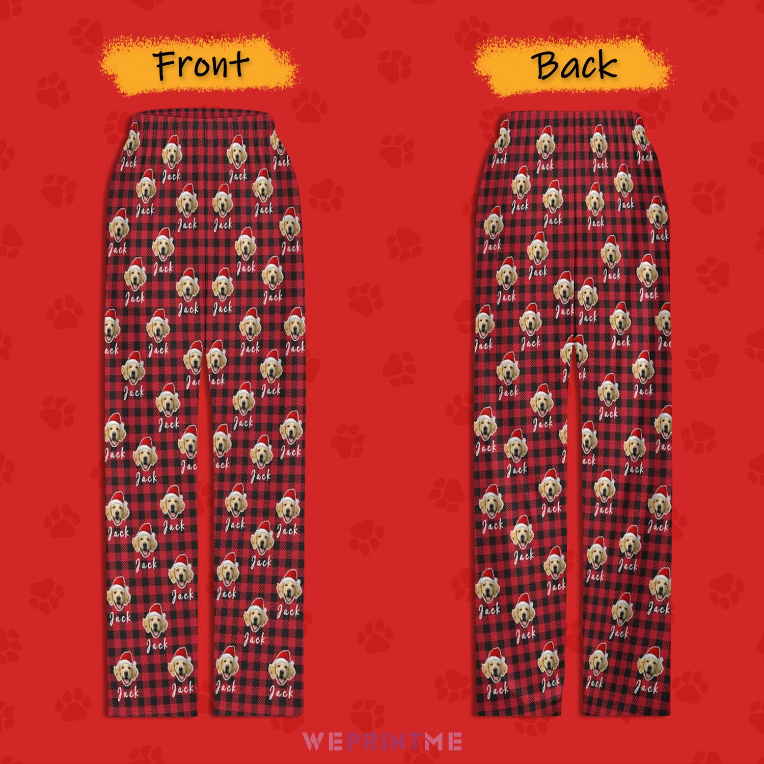 Custom Pet Face and Name Christmas Pants for Kids-Style2FB-WEPRINTME