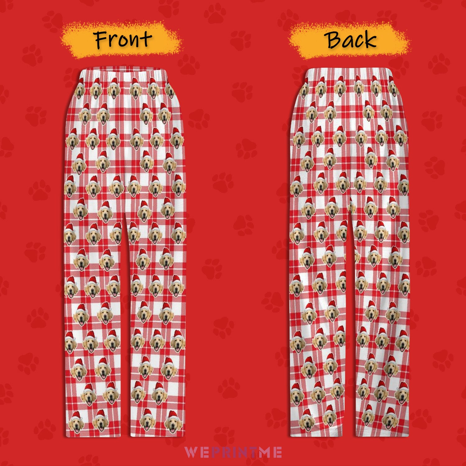 Custom Pet Face Plaid Santa Pants for Kids-Red FB1-WEPRINTME