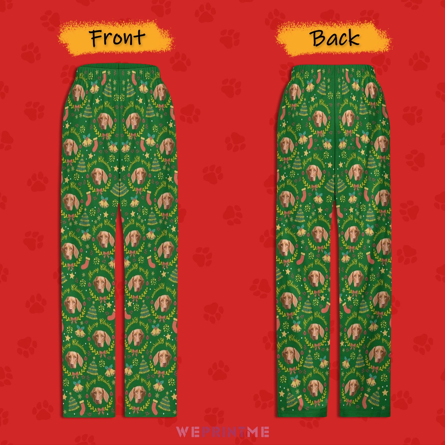 Custom Pet Face Wreath Santa Pants for Kids-Front and Back-WEPRINTME