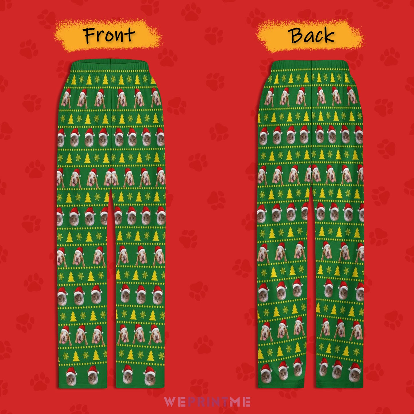 Custom Pet Face Trees Santa Pants for Kids-Front and Back-WEPRINTME