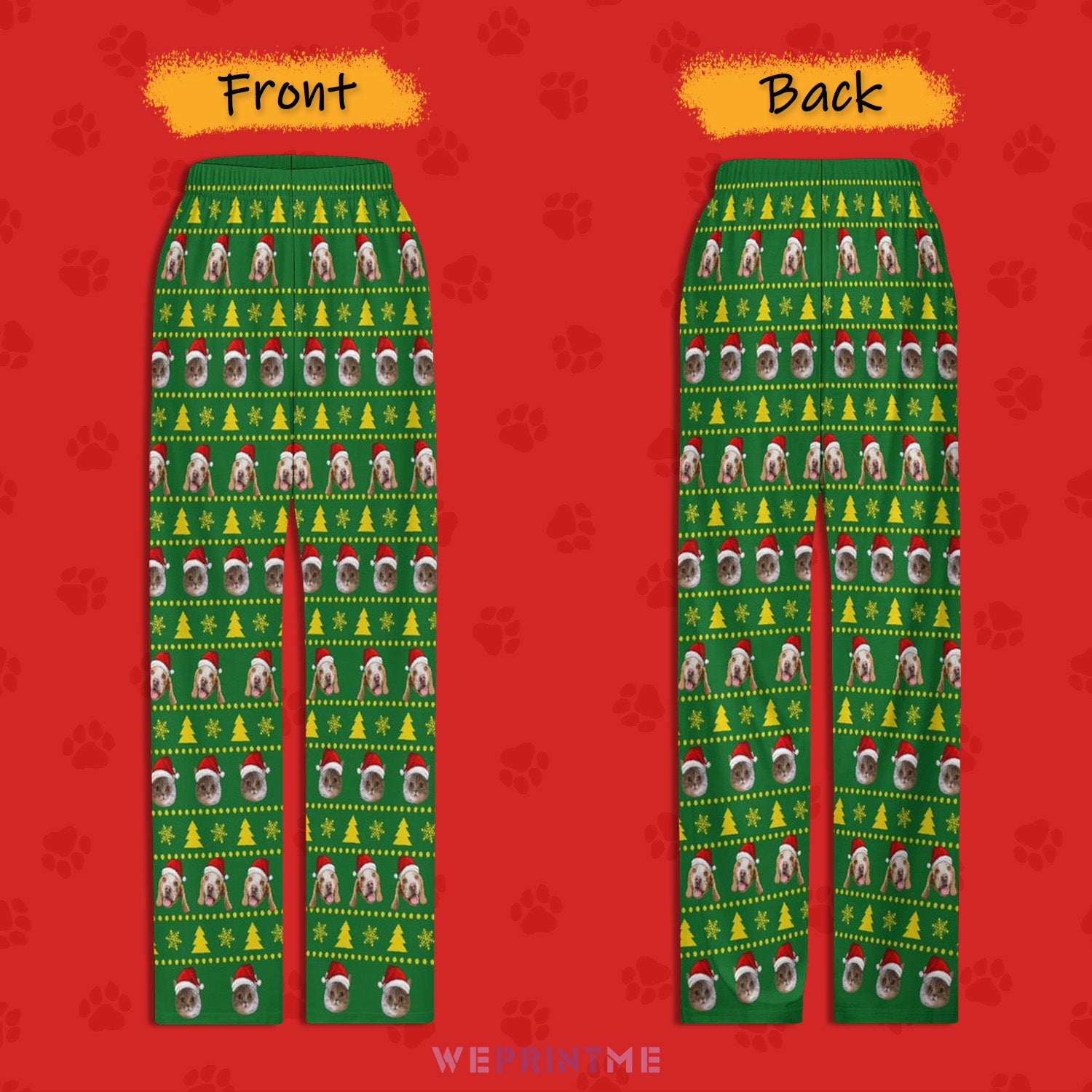 Custom Pet Face Trees Santa Pants for Kids-Front and Back-WEPRINTME