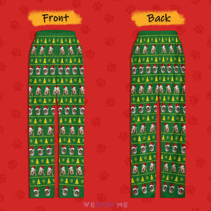 Custom Pet Face Trees Santa Pants for Kids-Front and Back-WEPRINTME