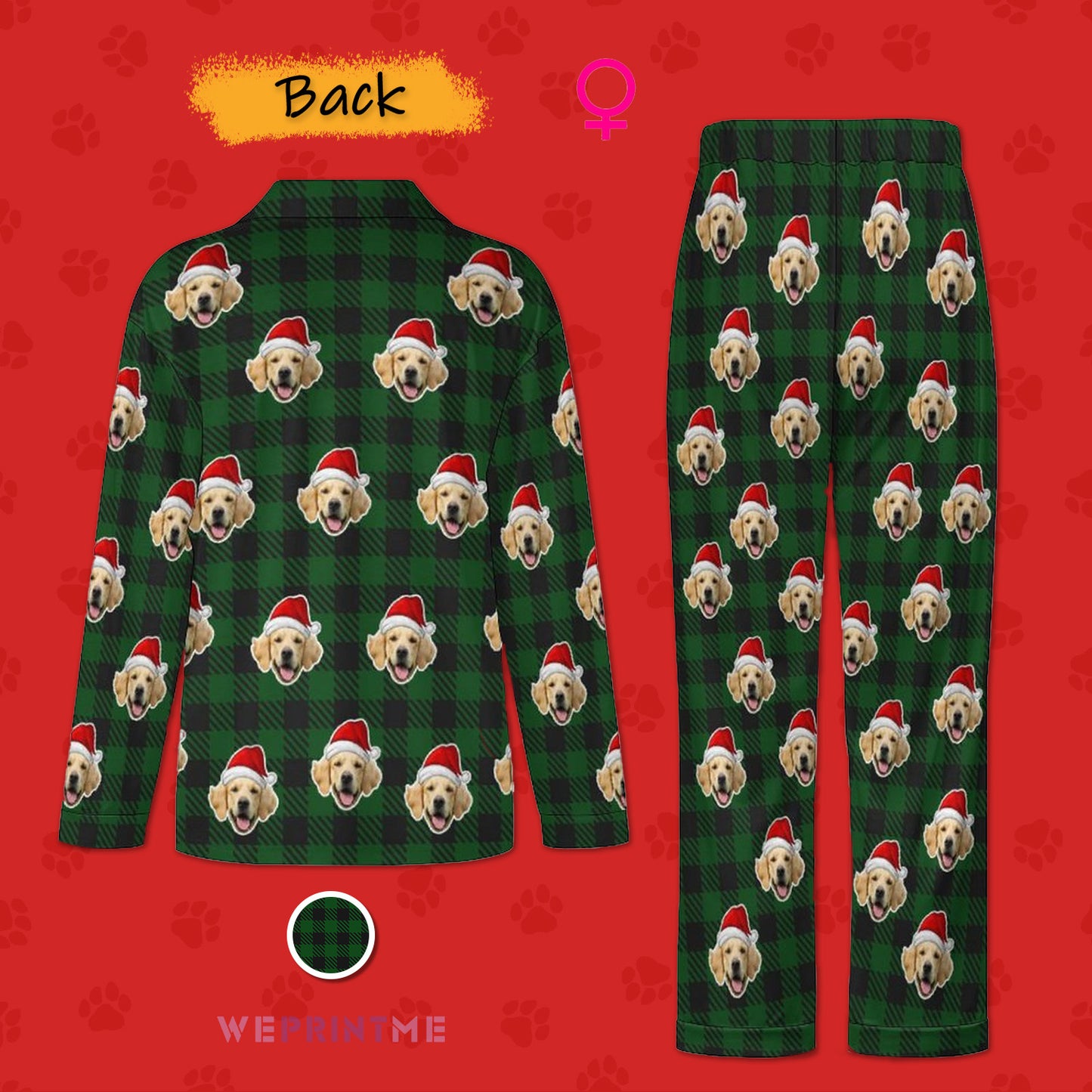 Custom Pet Face Pajamas Santa Red Plaid Couple Matching Christmas Pajamas